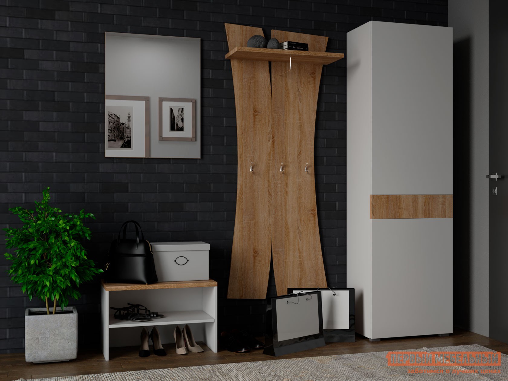 Прихожая  Куба Дуб Сонома / Белый / Белый глянец