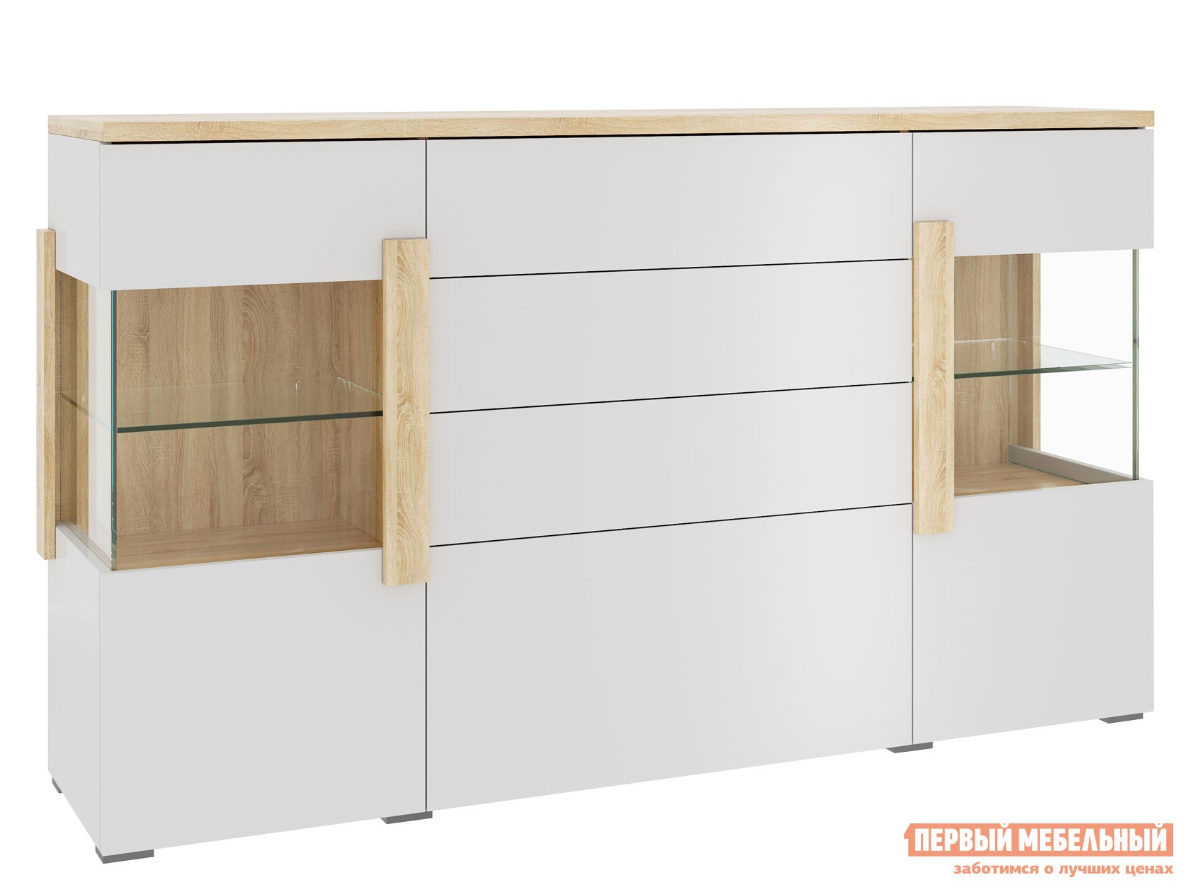 Комод  Куба Дуб Сонома / Белый глянец, Без подсветки