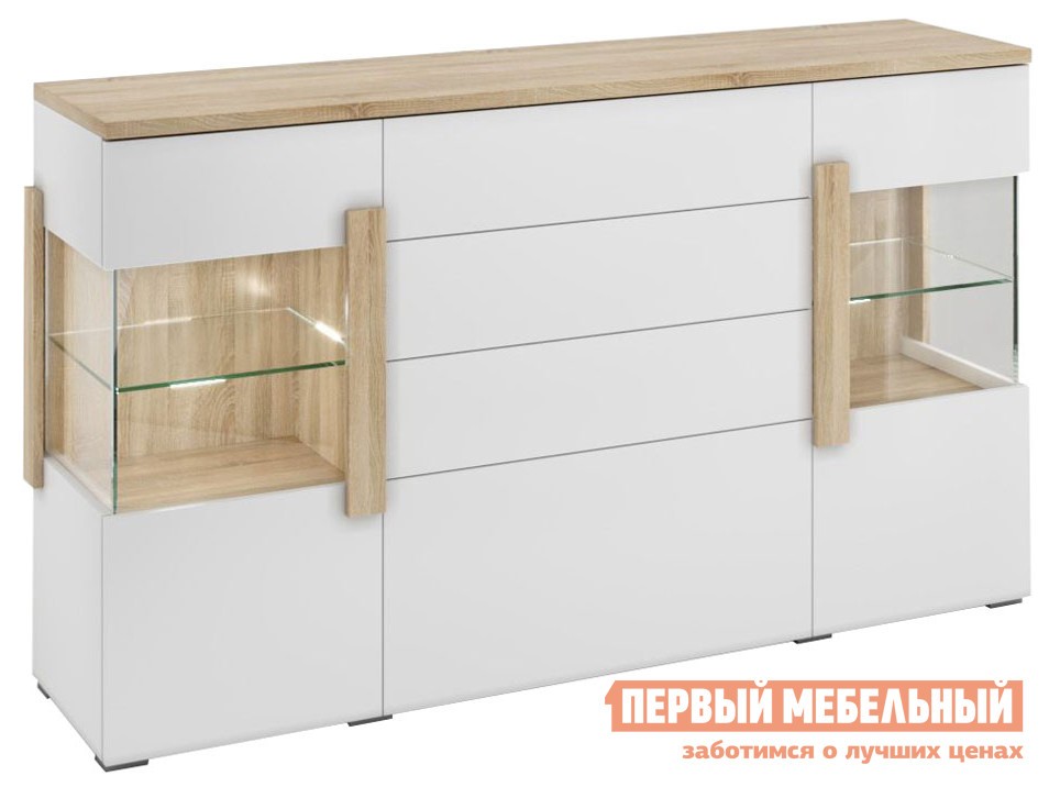 Комод  Куба Дуб Сонома / Белый глянец, С подсветкой