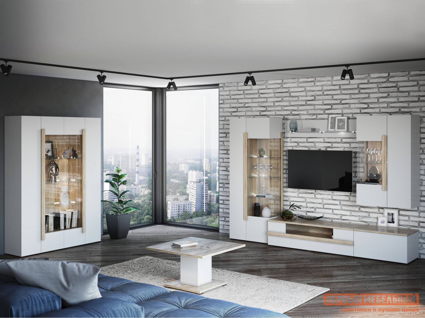 Гостиная  Куба Дуб Сонома / Белый глянец