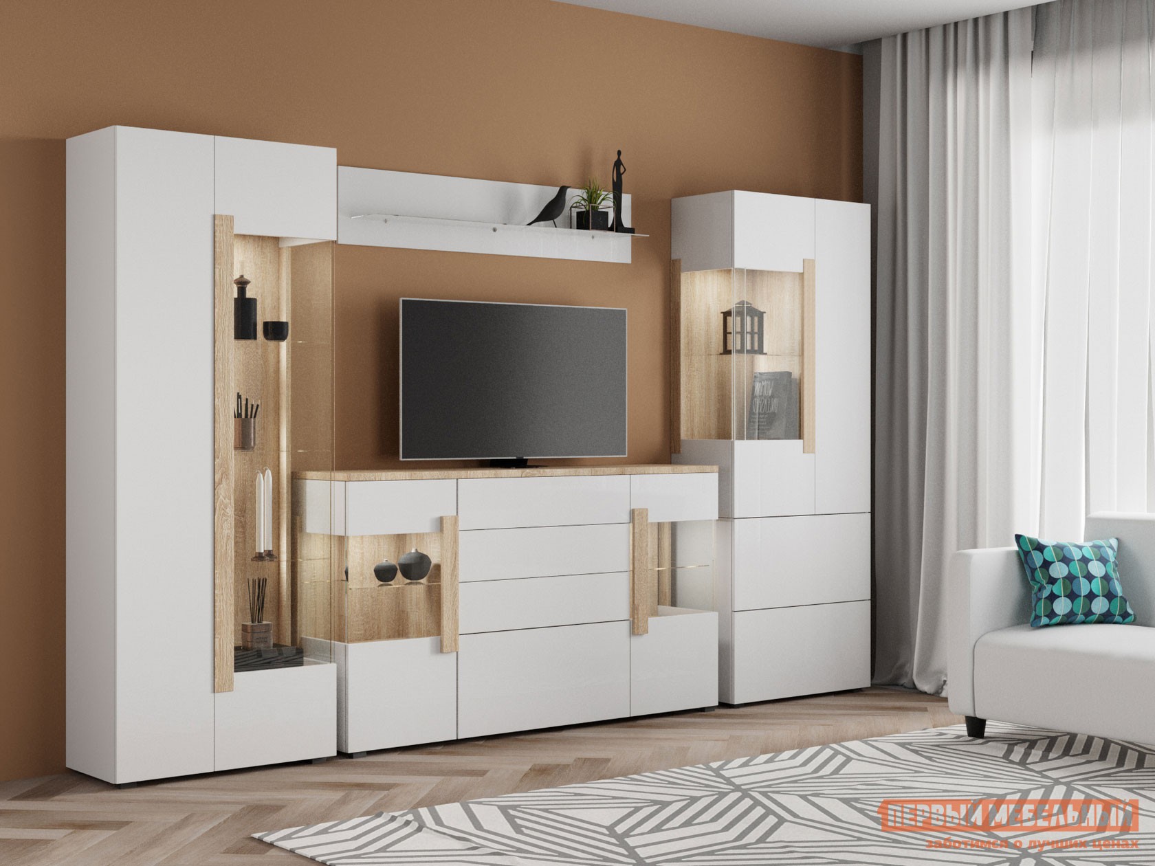 Гостиная  Куба Дуб Сонома / Белый глянец