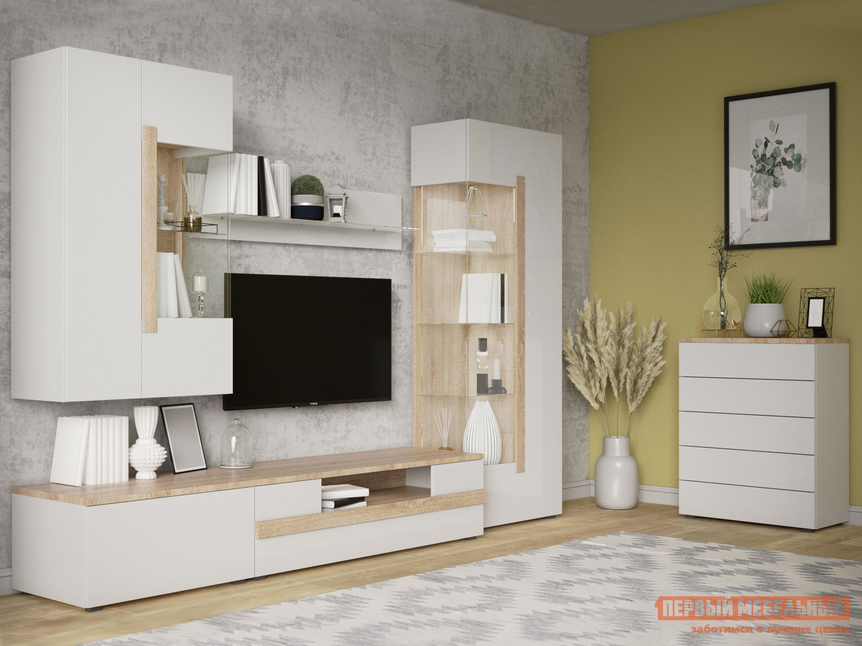 Гостиная  Куба Дуб Сонома / Белый глянец