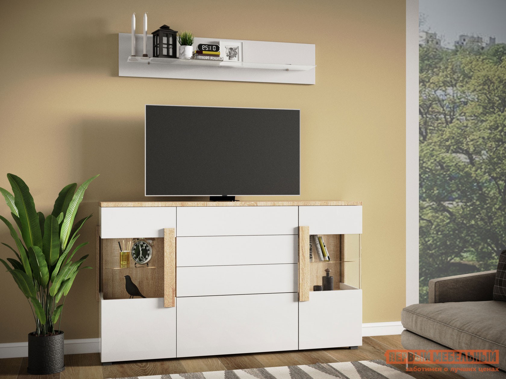 Гостиная  Куба Дуб Сонома / Белый глянец