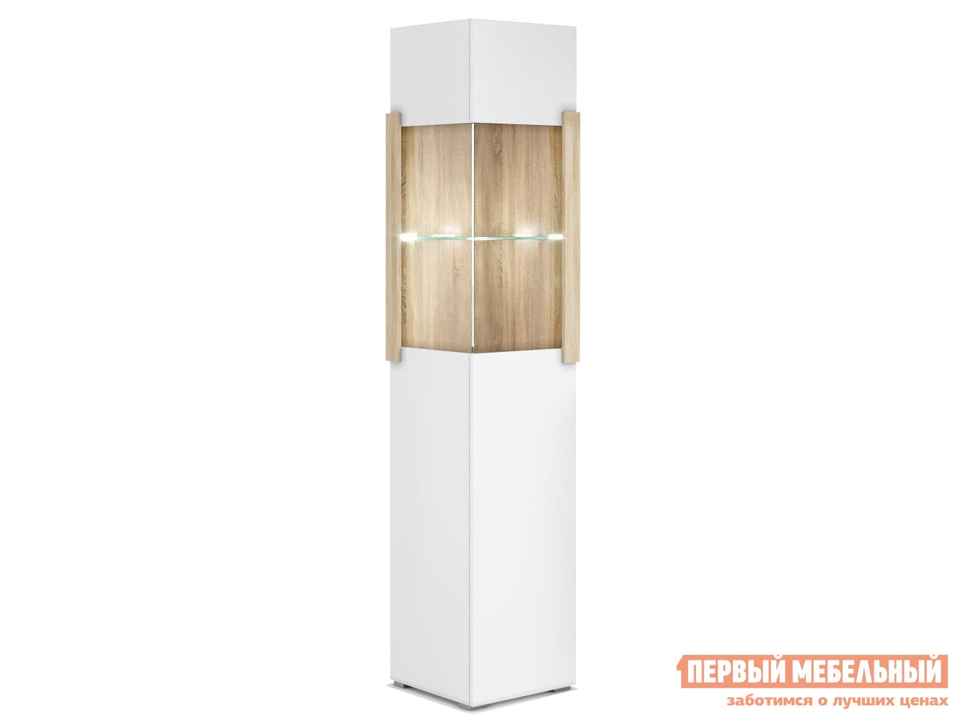 Шкаф-витрина  Куба Дуб Сонома / Белый глянец, Правая, С подсветкой