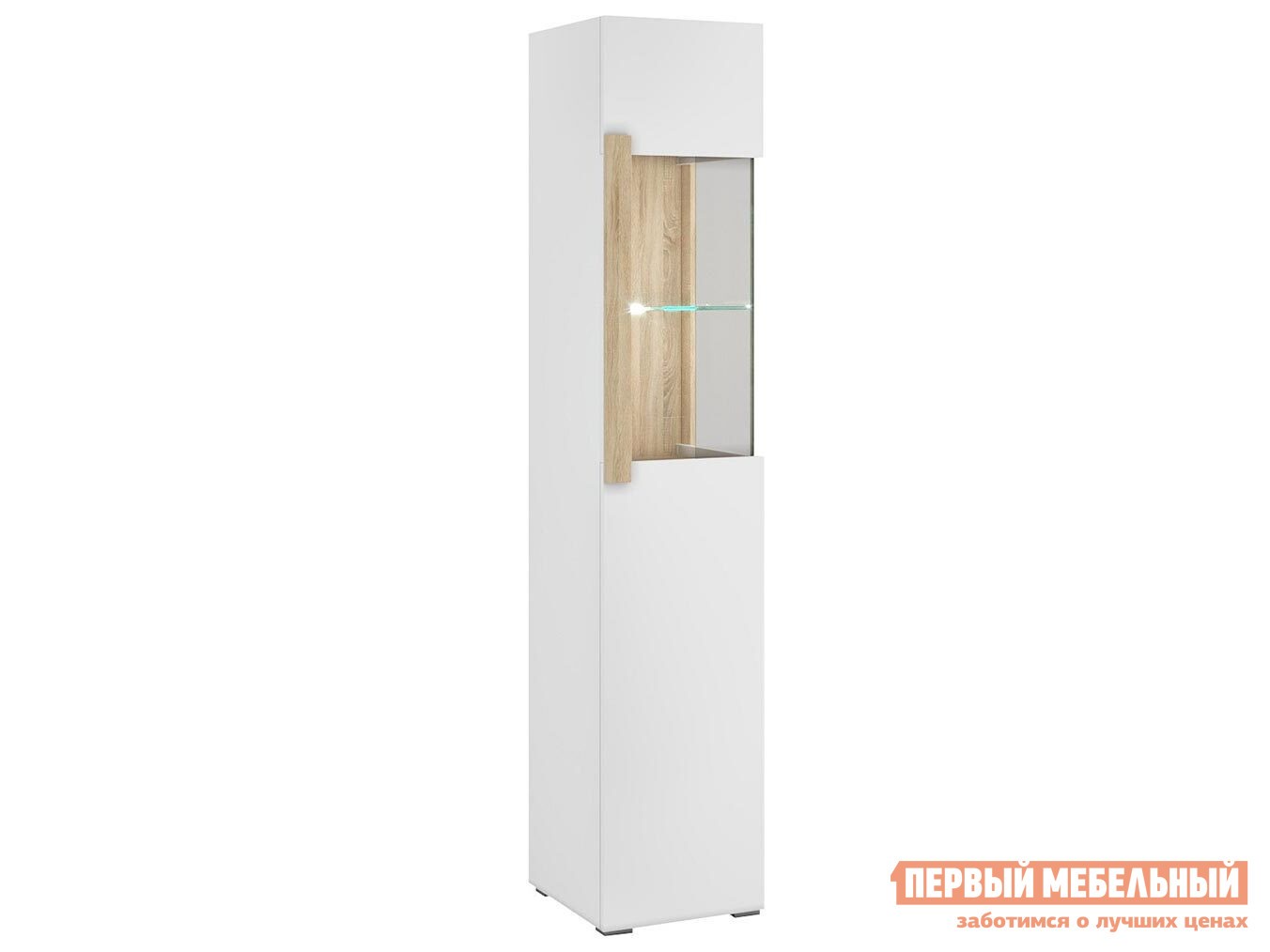 Шкаф-витрина  Куба Дуб Сонома / Белый глянец, Левая, С подсветкой