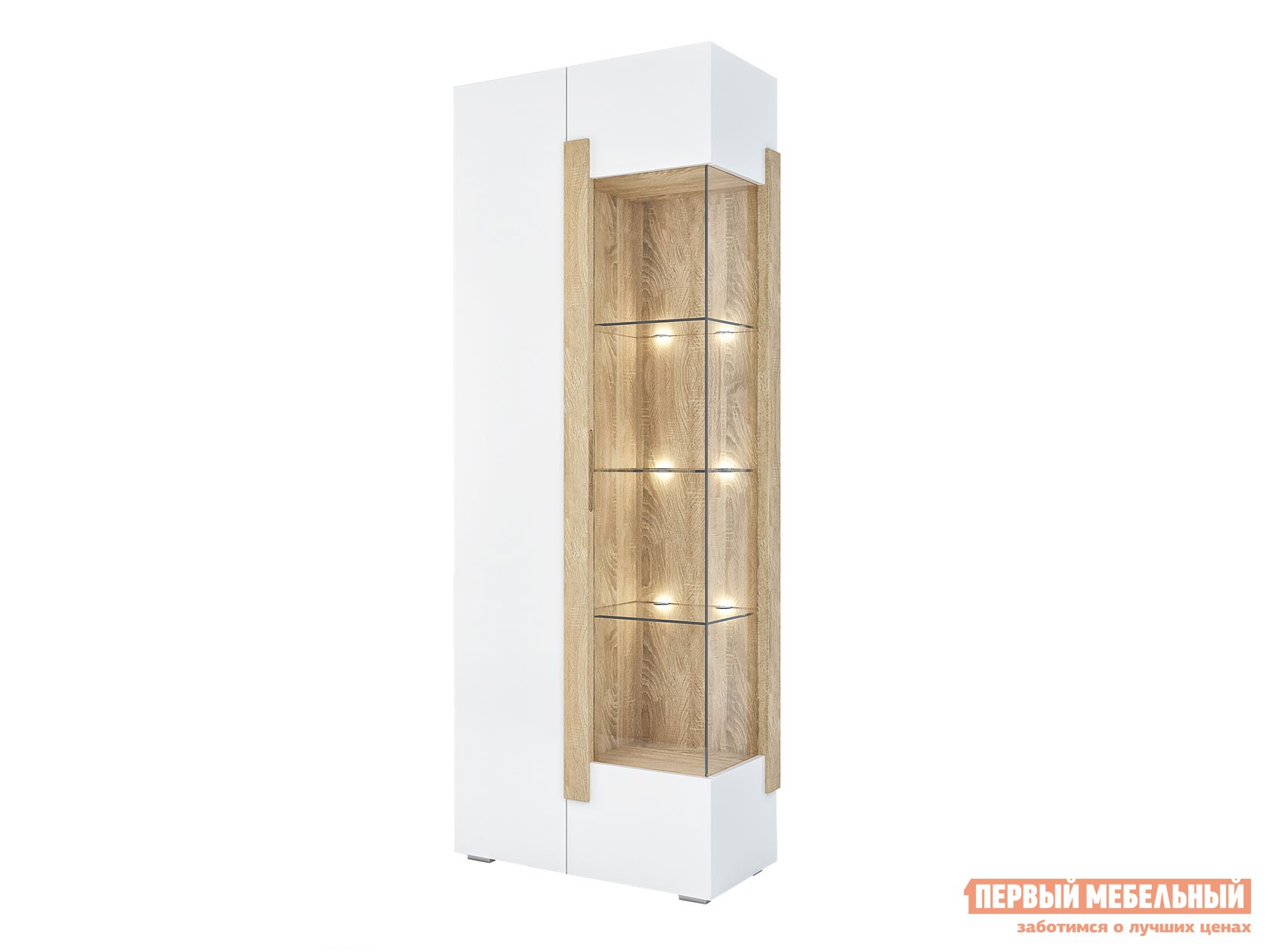 Шкаф-витрина  Куба Дуб Сонома / Белый глянец, С подсветкой