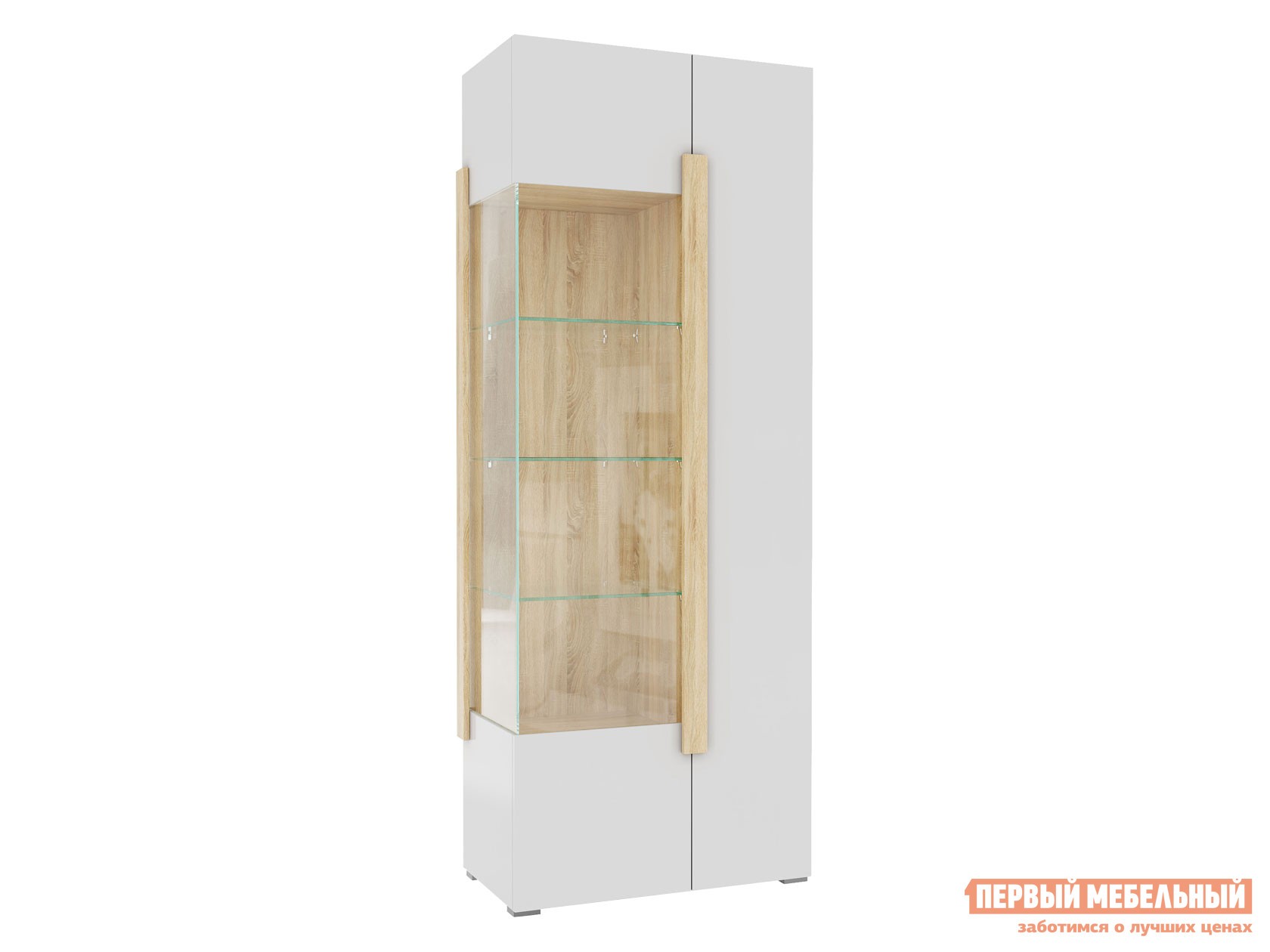 Шкаф-витрина  Куба Дуб Сонома / Белый глянец, Без подсветки