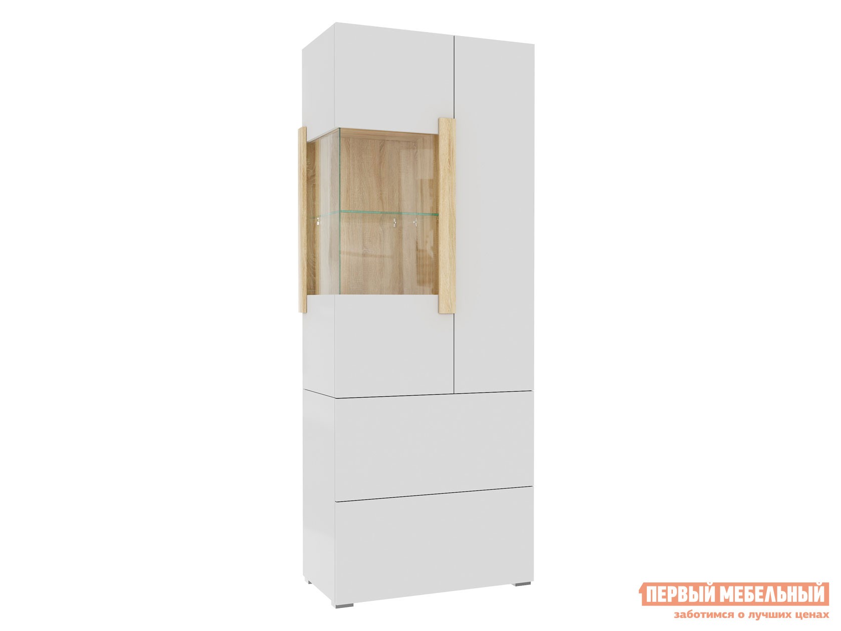 Шкаф-витрина  Куба Дуб Сонома / Белый глянец, Без подсветки, Правая