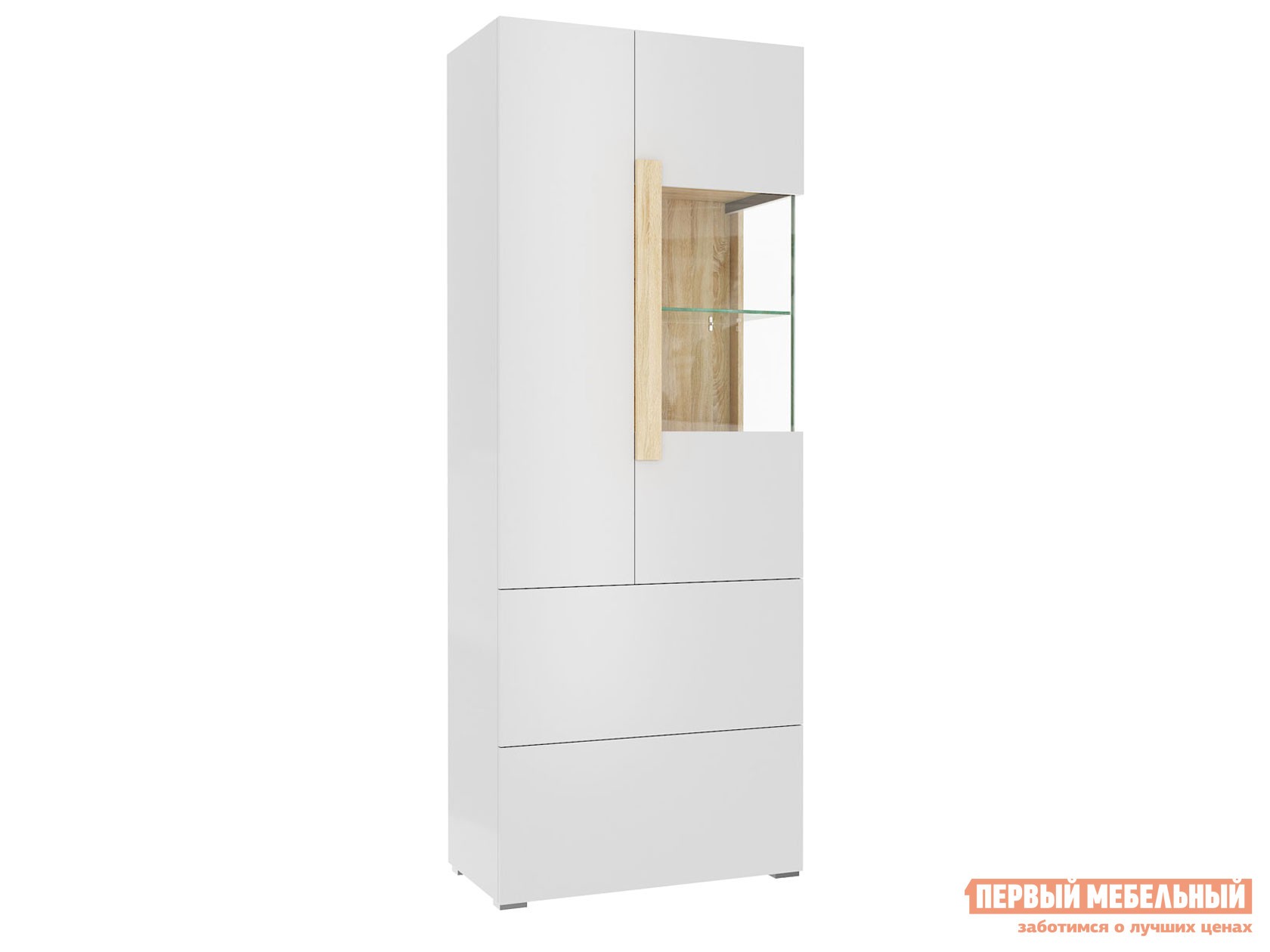 Шкаф-витрина  Куба Дуб Сонома / Белый глянец, Без подсветки, Левая