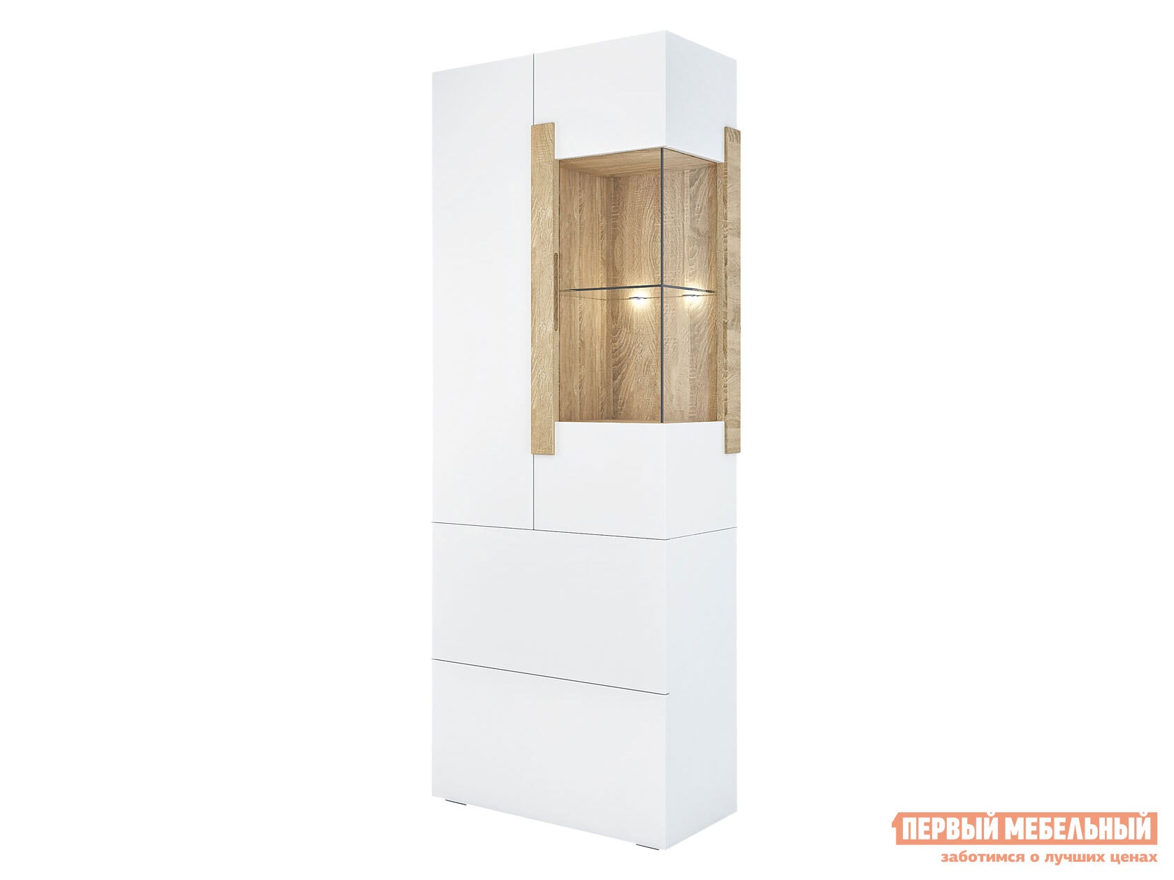 Шкаф-витрина  Куба Дуб Сонома / Белый глянец, С подсветкой, Левая