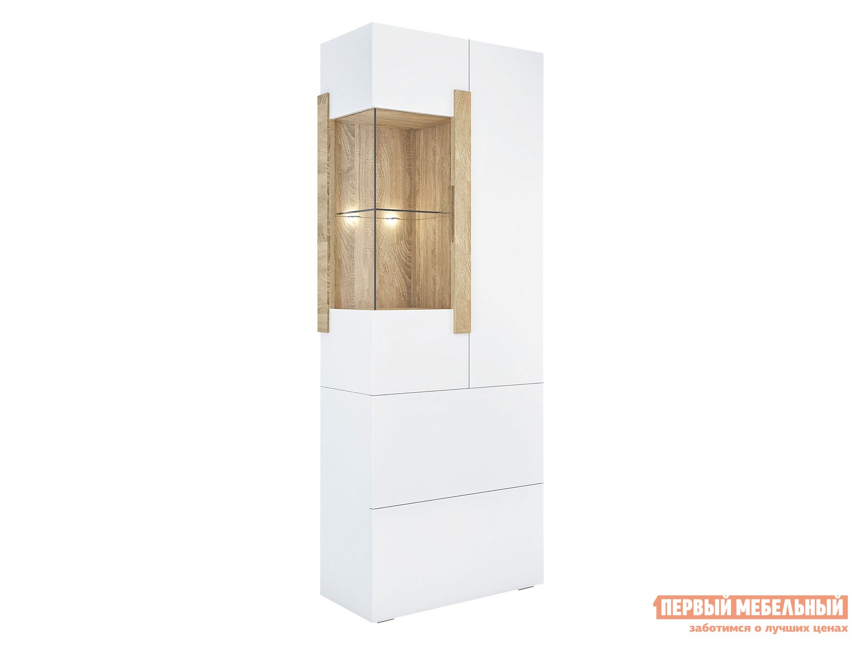 Шкаф-витрина  Куба Дуб Сонома / Белый глянец, С подсветкой, Правая