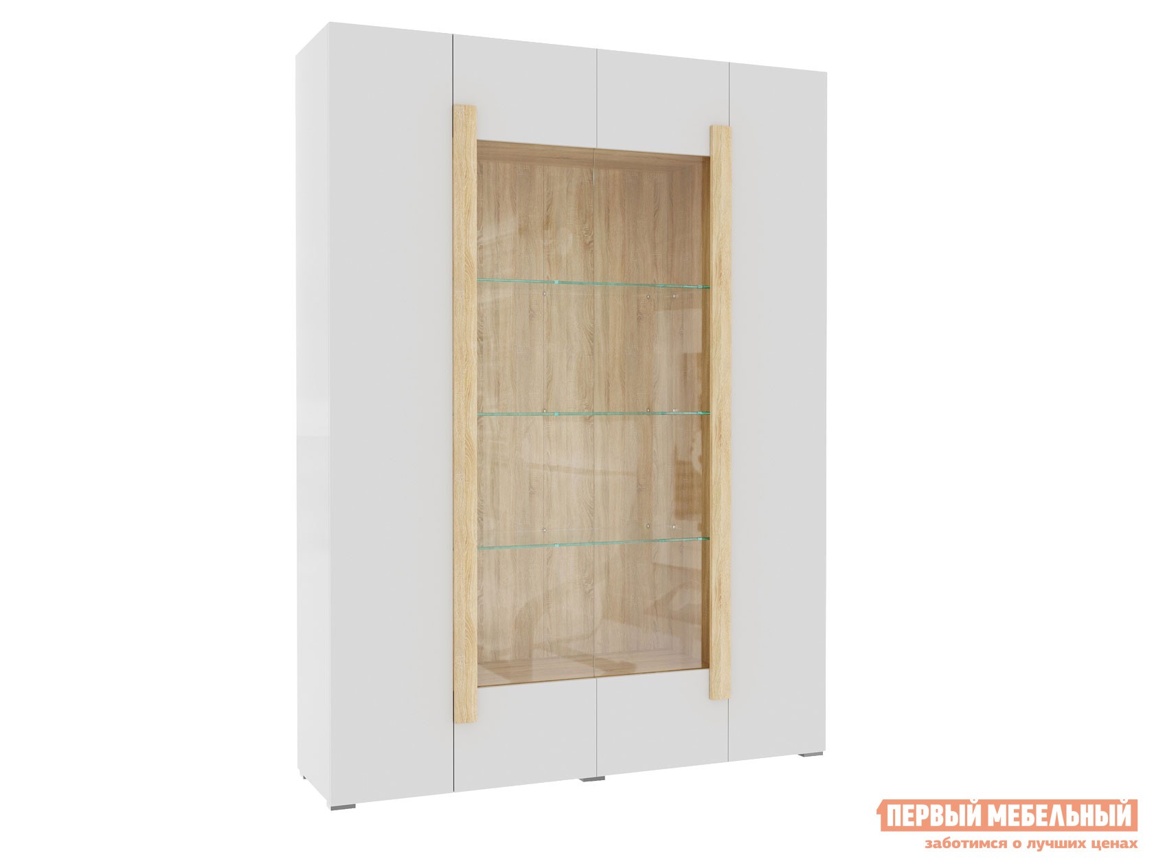 Шкаф-витрина  Куба Дуб Сонома / Белый глянец, Без топа-накладки, Без подсветки
