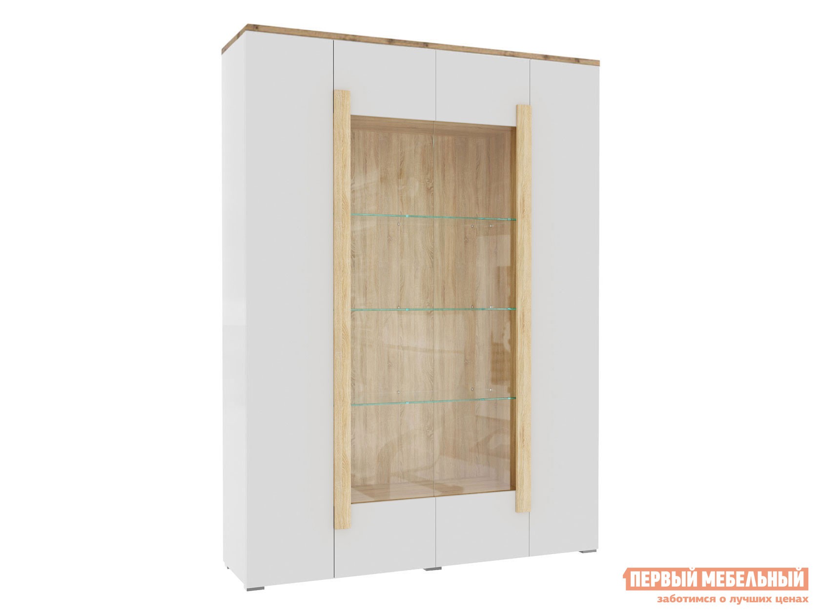 Шкаф-витрина  Куба Дуб Сонома / Белый глянец, С топом-накладкой, Без подсветки