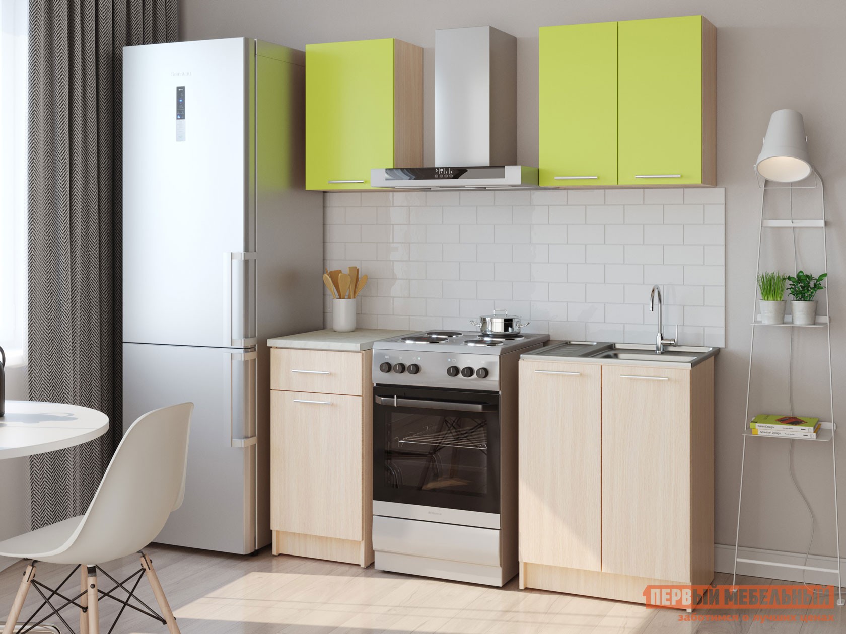 Кухонный гарнитур  Далари 100 см Дуб Кремона / Зеленый бархат