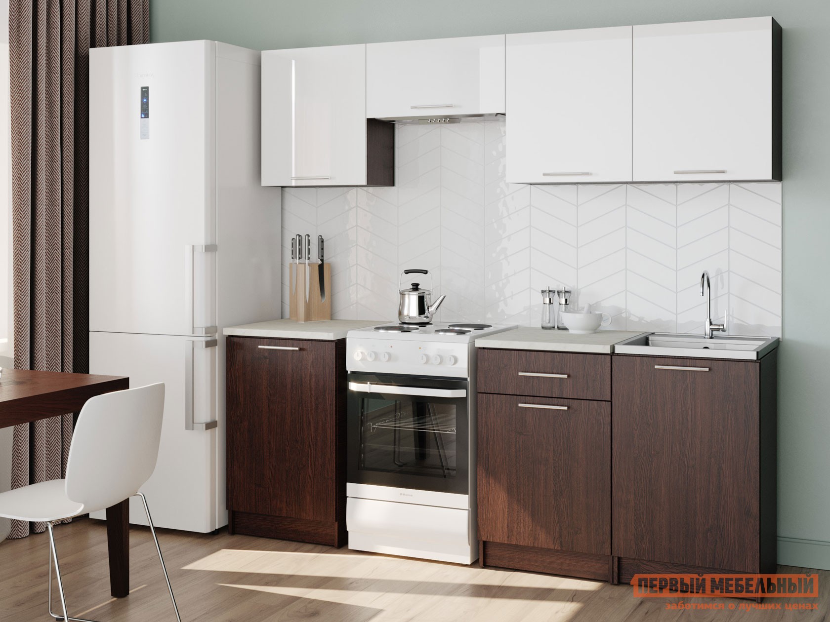 Кухонный гарнитур  Дальма 210 см Венге / Белый глянец