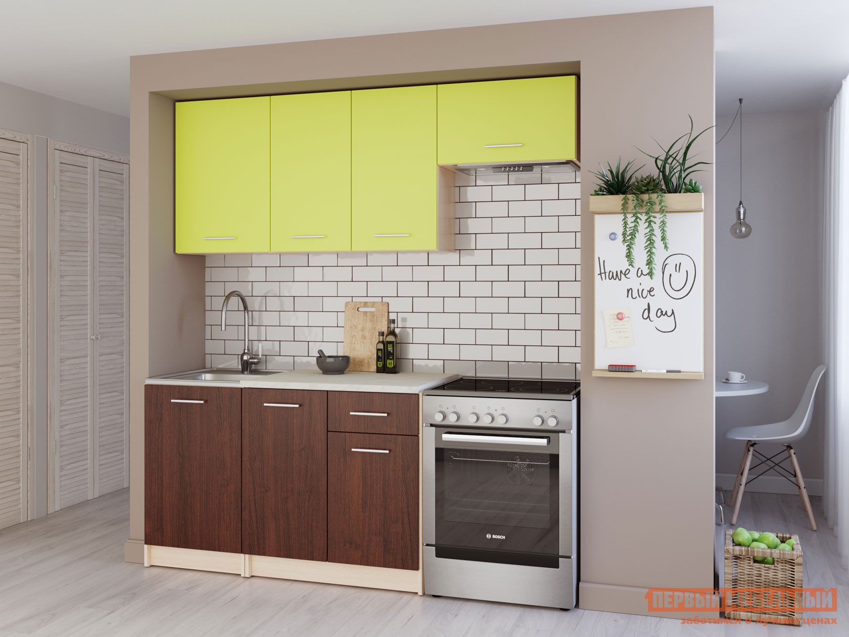 Кухонный гарнитур  Ханко 190 см Венге / Зеленый бархат