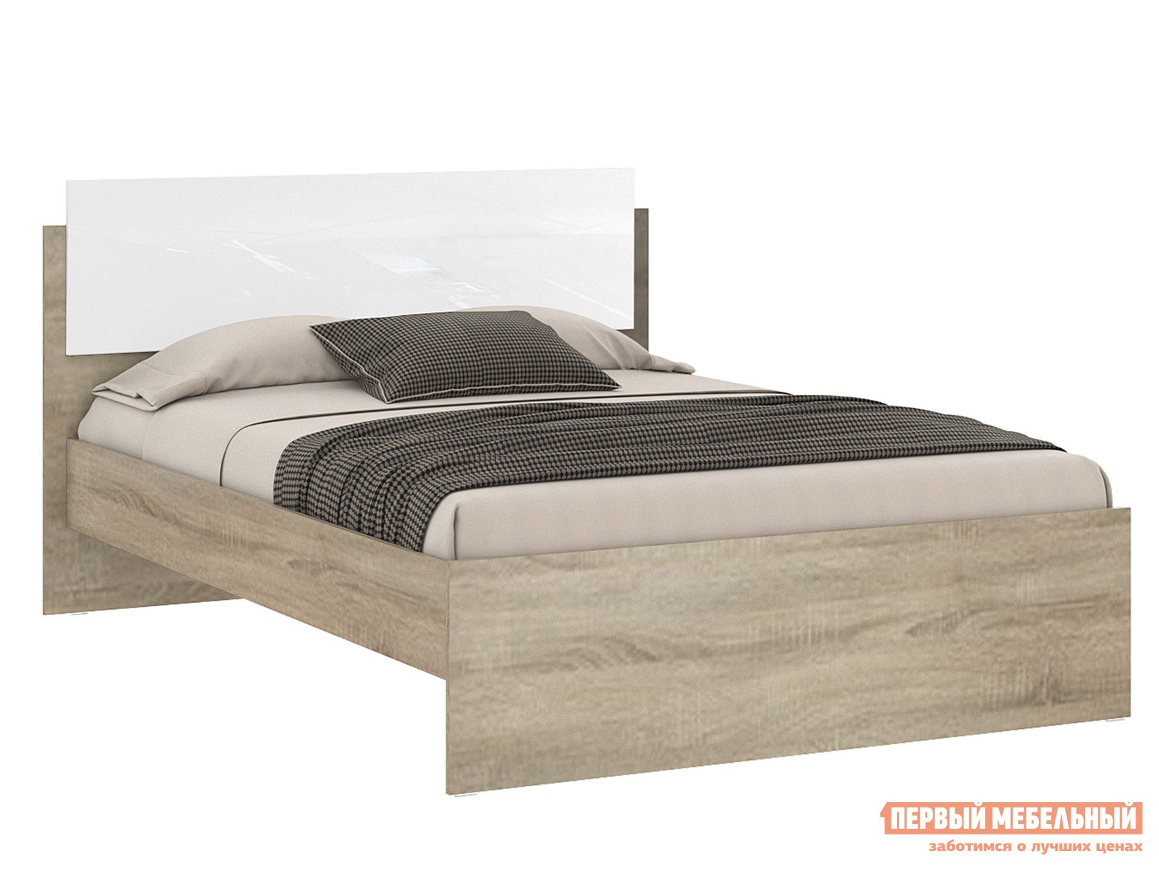 Двуспальная кровать  Марика Дуб Сонома / Белый глянец, 140х200 см