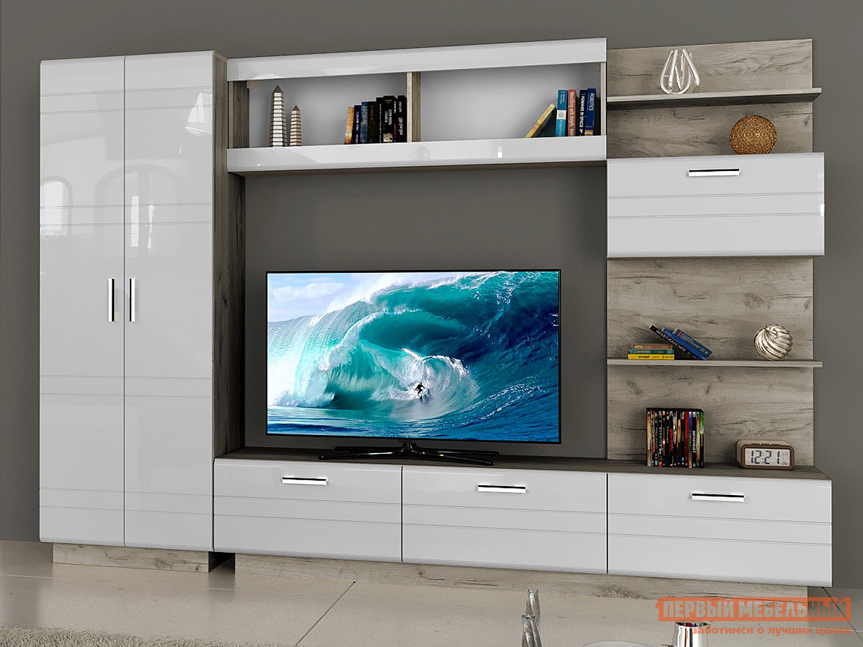 Гостиная  Никс Дуб серый Крафт / Белый глянец