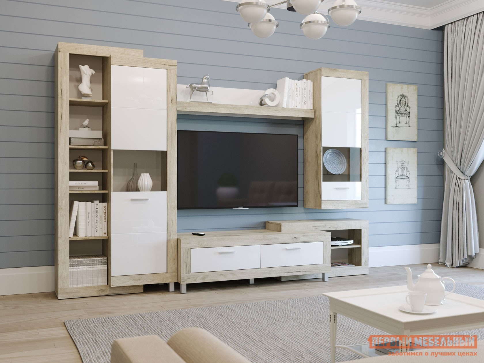 Гостиная  Генезис Дуб серый Крафт / Белый глянец