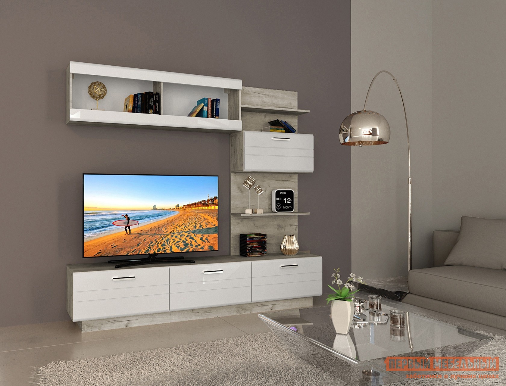 Гостиная  Никс Дуб серый Крафт / Белый глянец