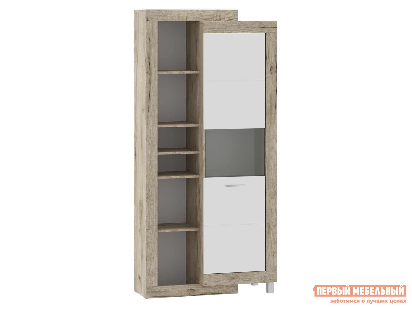 Шкаф-витрина  Генезис Дуб серый Крафт / Белый глянец