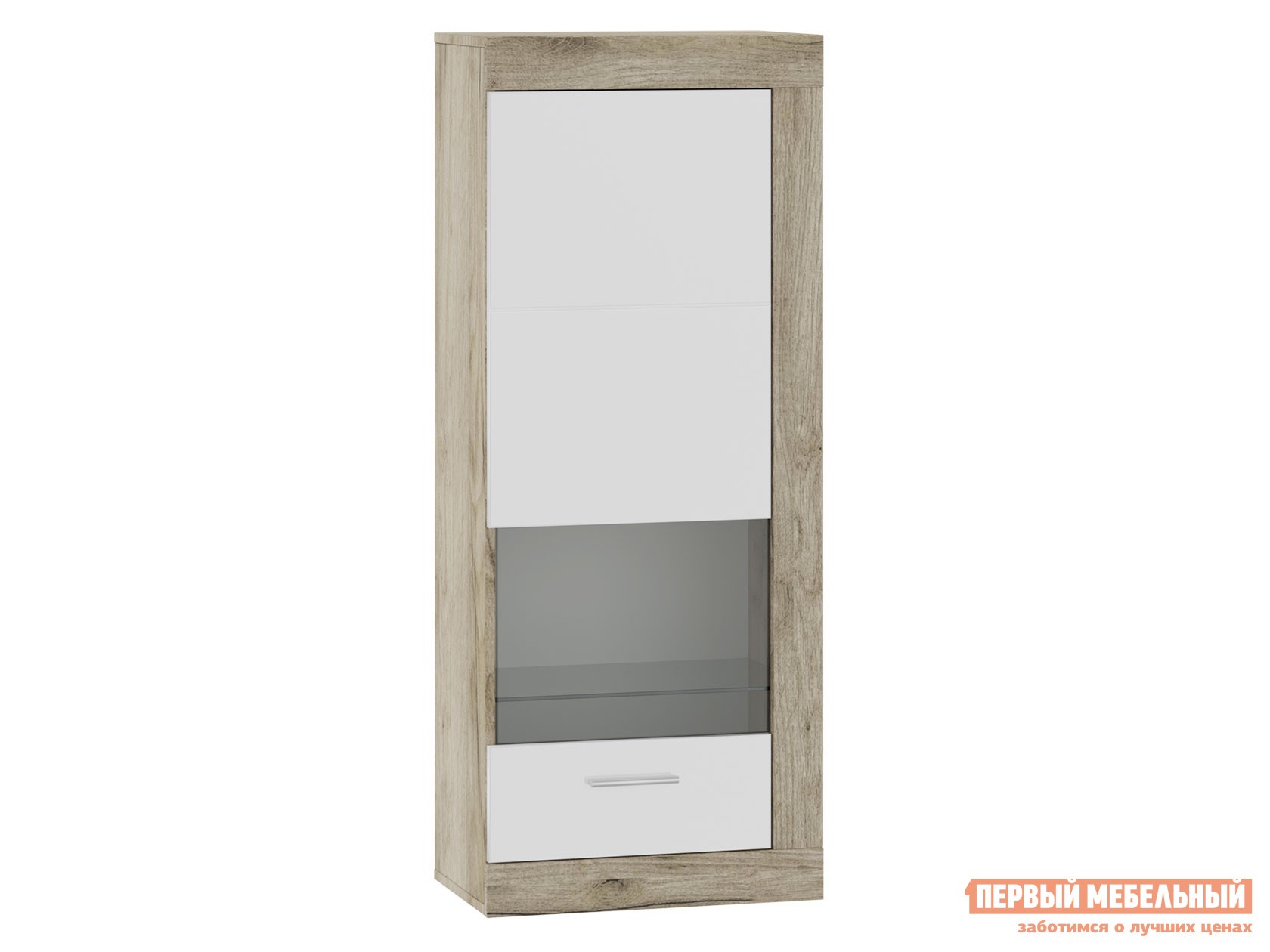 Шкаф-витрина  Генезис Дуб серый Крафт / Белый глянец