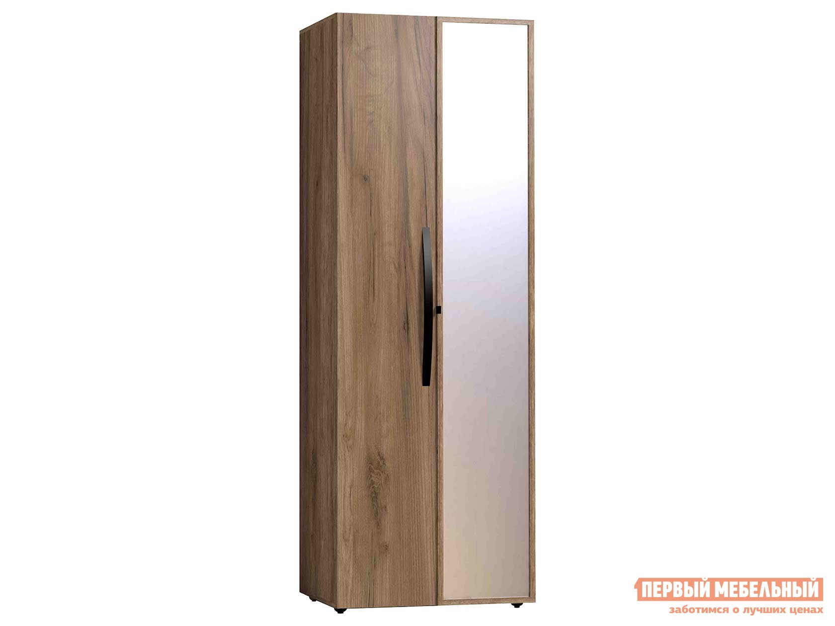 Распашной шкаф  Натура Дуб табачный Craft / Черный, С одним зеркалом