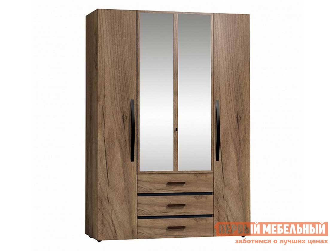 Распашной шкаф  Натура Дуб табачный Craft / Черный