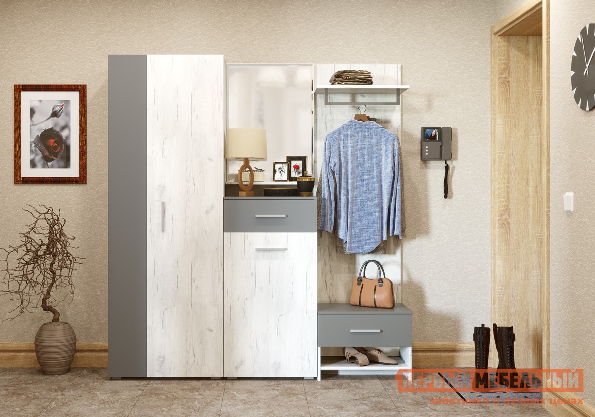 Прихожая  Юнона Дуб Белый CRAFT / Серый шифер