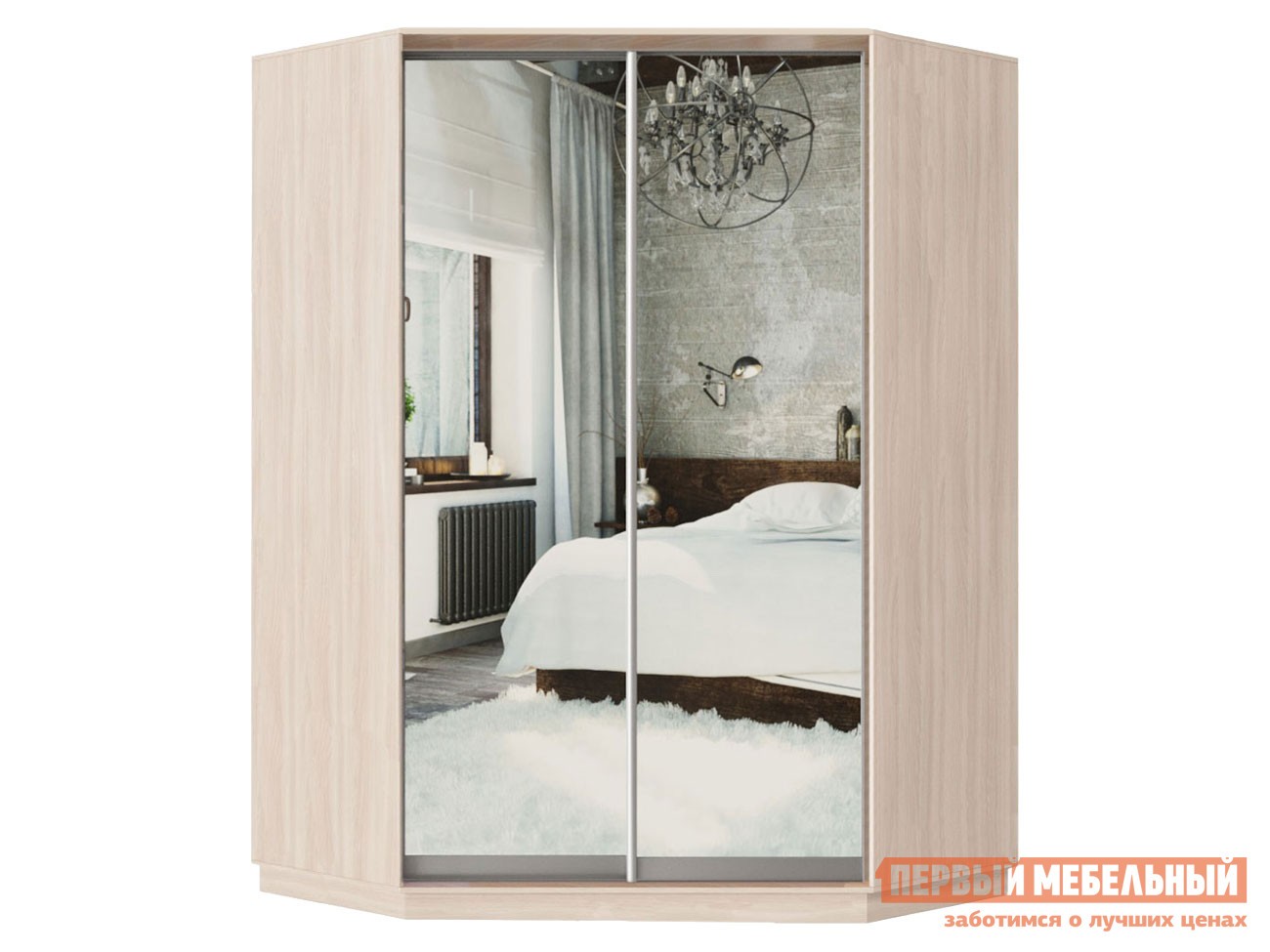 Шкаф-купе  Маршал Ясень Шимо светлый, Зеркало / Серебро