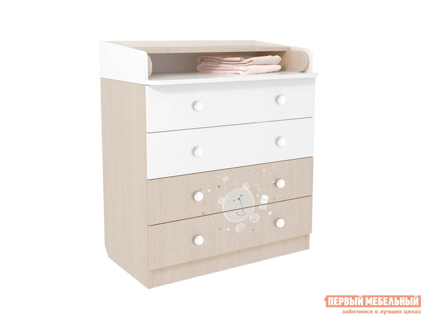 Детский комод  Френч-3 Белый / Дуб Пастельный (Teddy)
