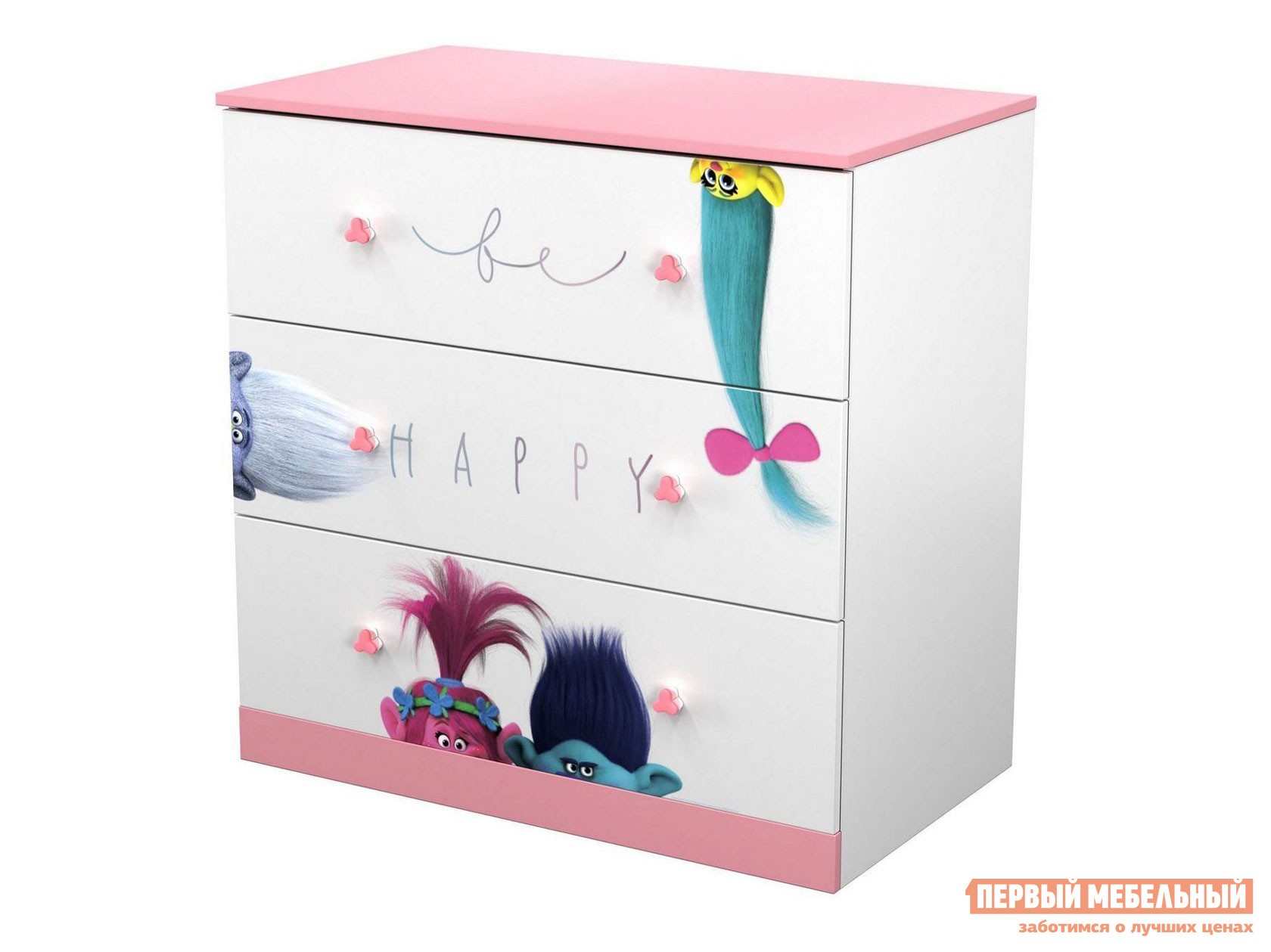 Детский комод  Комод Polini kids Fun 3290 Тролли (0001936.74) Белый / Роза