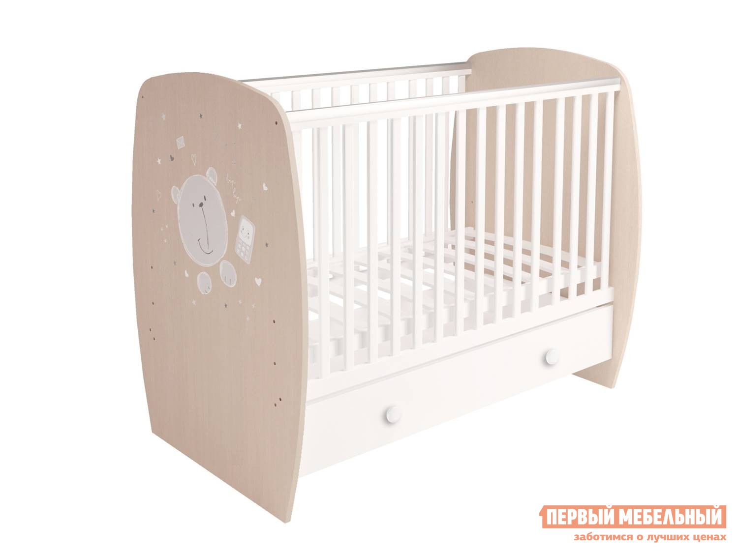 Кроватка для новорожденных  Полини Френч 1 Белый / Дуб Пастельный (Teddy)
