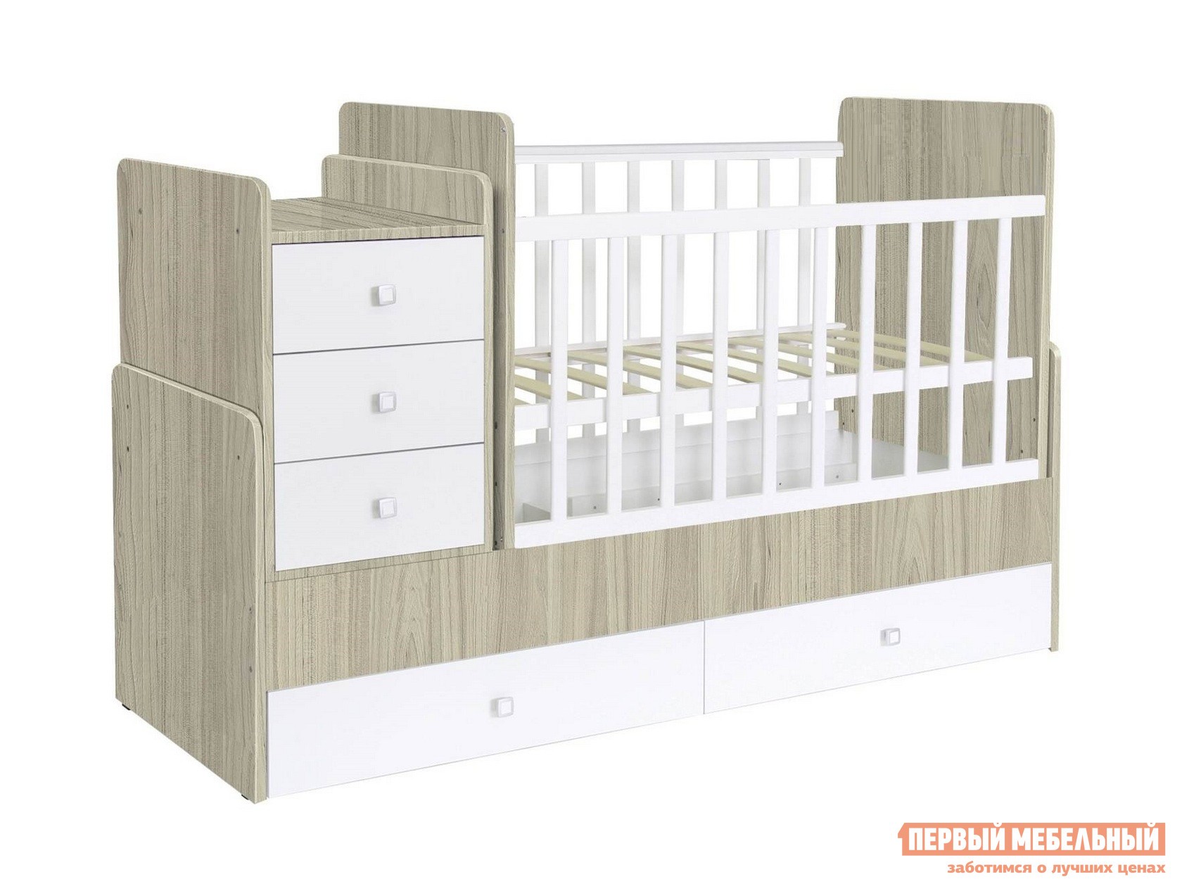Кроватка для новорожденных  Полини Симпл 5 Вяз / Белый