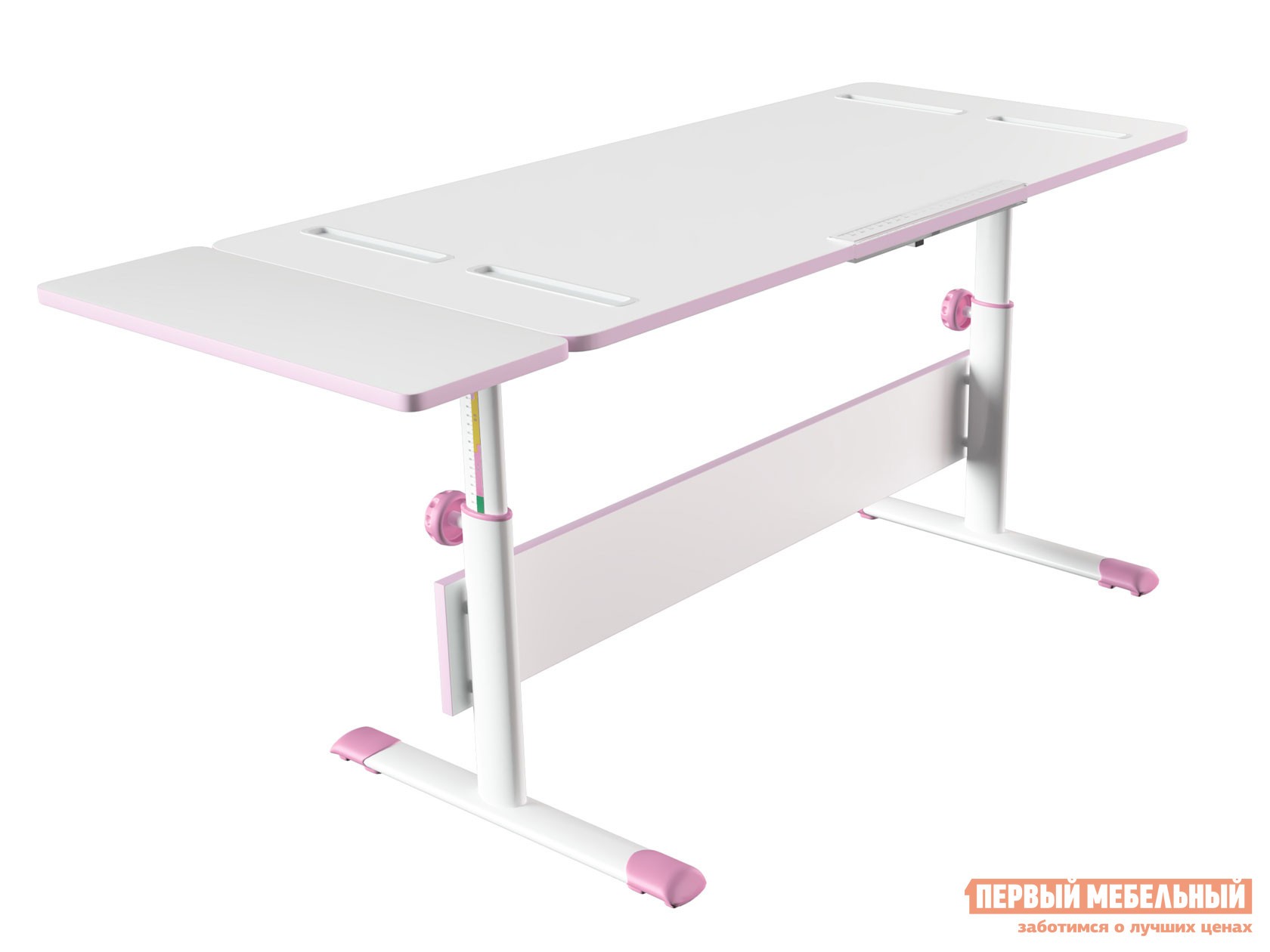 Парта  Сити D2 с боковой приставкой Белый / Розовый