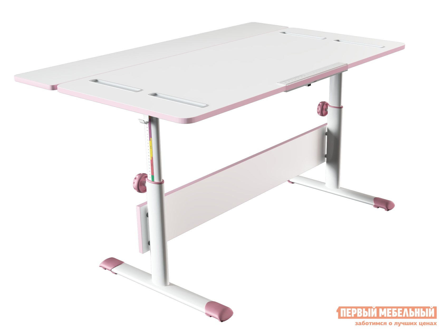 Парта  Сити D2 с задней приставкой Белый / Розовый