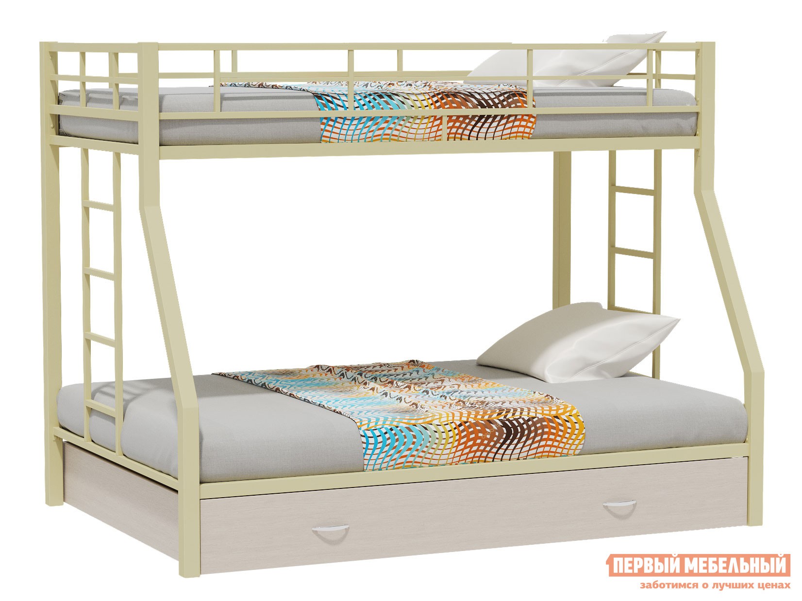 Двухъярусная кровать  Гранада Бежевый / Молочный дуб, С ящиком
