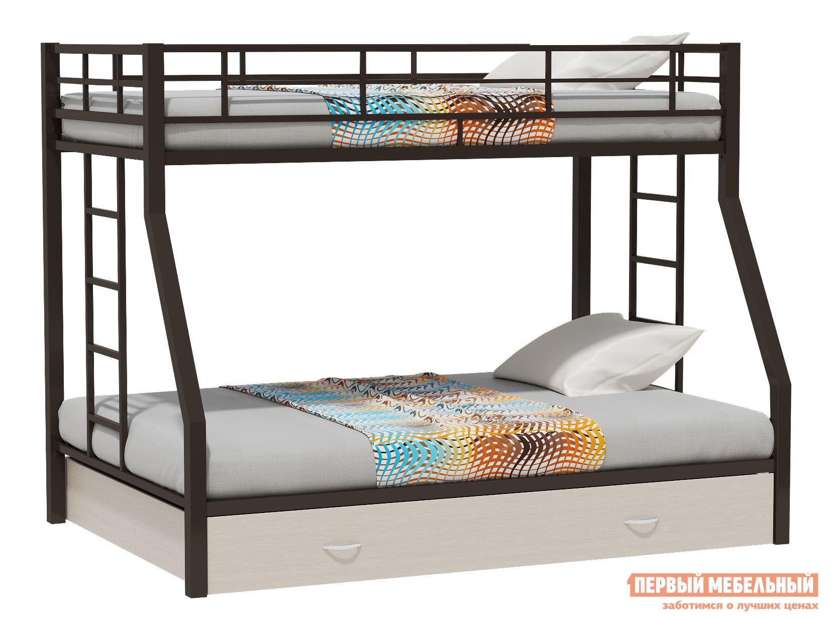 Двухъярусная кровать  Гранада Коричневый / Молочный дуб, С ящиком