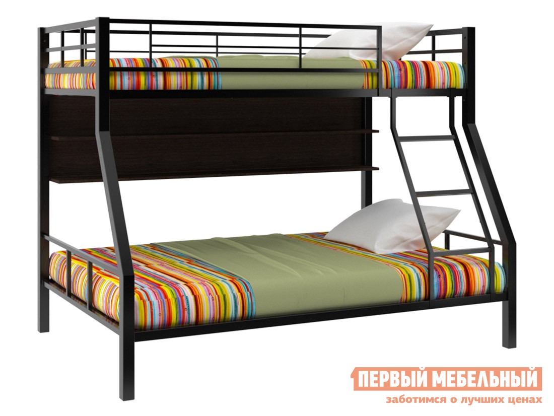 Двухъярусная кровать  Гранада 1 Черный / Венге, С полкой