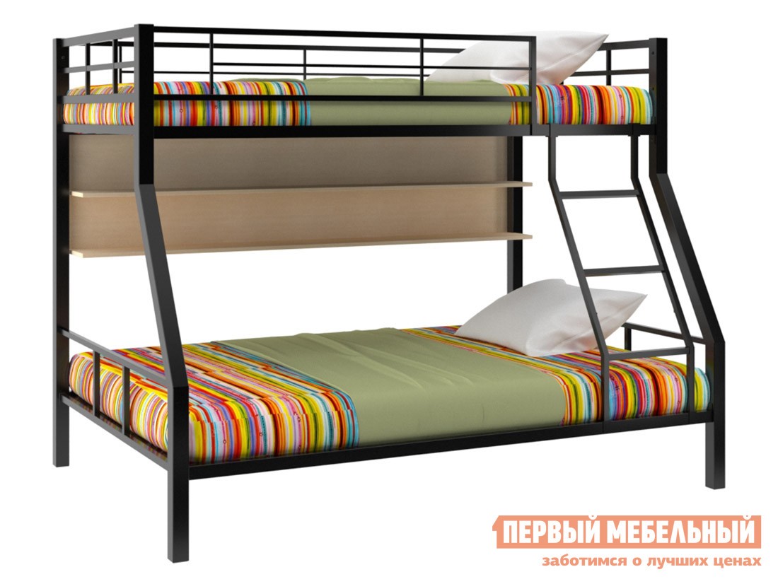 Двухъярусная кровать  Гранада 1 Черный / Молочный дуб, С полкой