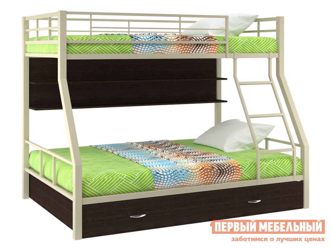 Двухъярусная кровать  Гранада 1 Бежевый / Венге, С полкой и ящиком