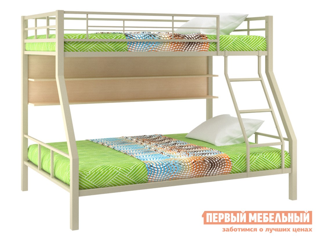 Двухъярусная кровать  Гранада 1 Бежевый / Молочный дуб, С полкой