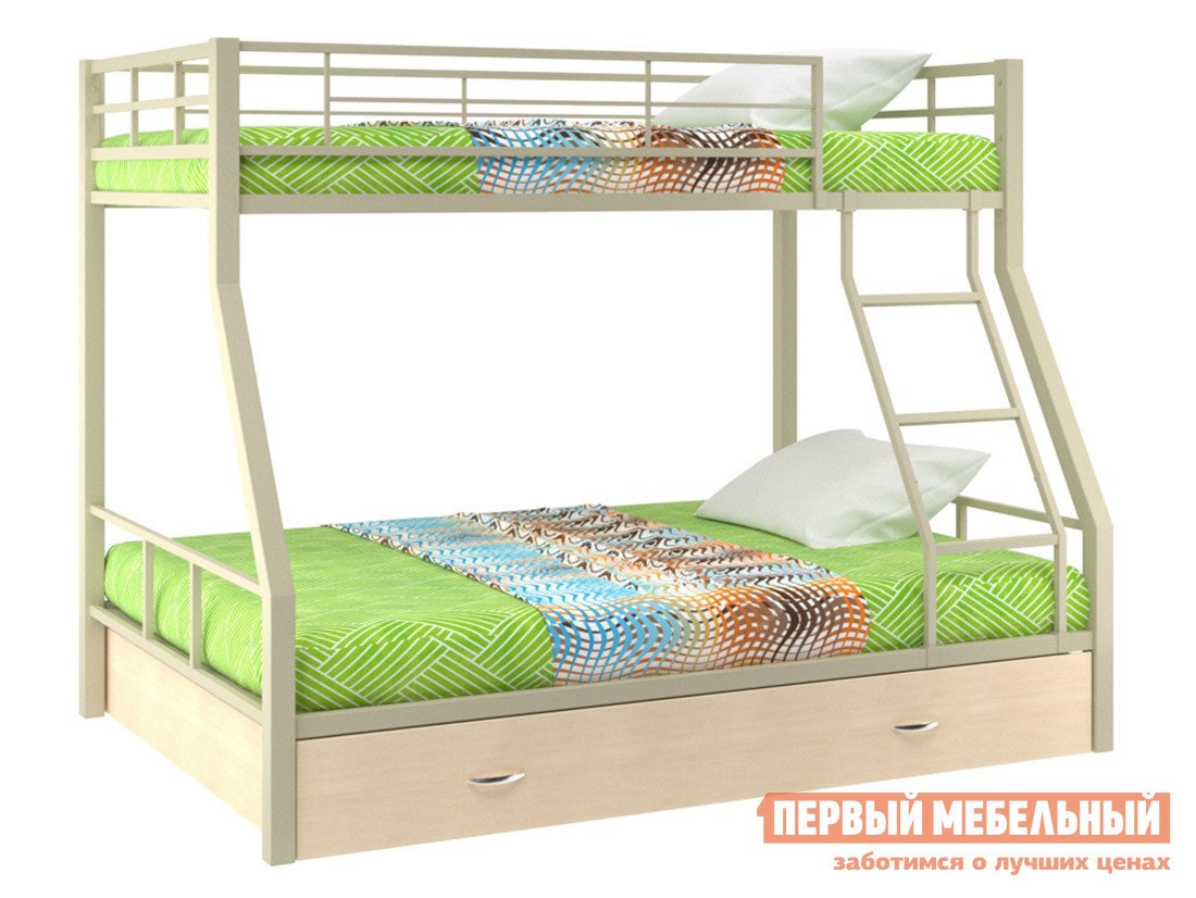 Двухъярусная кровать  Гранада 1 Бежевый / Молочный дуб, С ящиком
