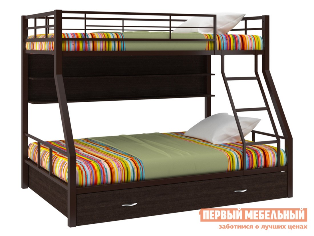 Двухъярусная кровать  Гранада 1 Коричневый / Венге, С полкой и ящиком