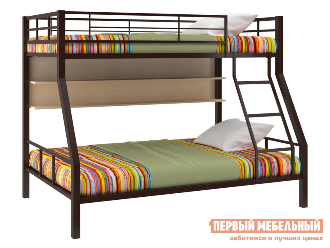 Двухъярусная кровать  Гранада 1 Коричневый / Молочный дуб, С полкой