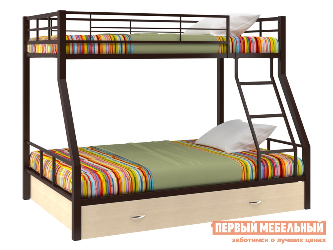 Двухъярусная кровать  Гранада 1 Коричневый / Молочный дуб, С ящиком