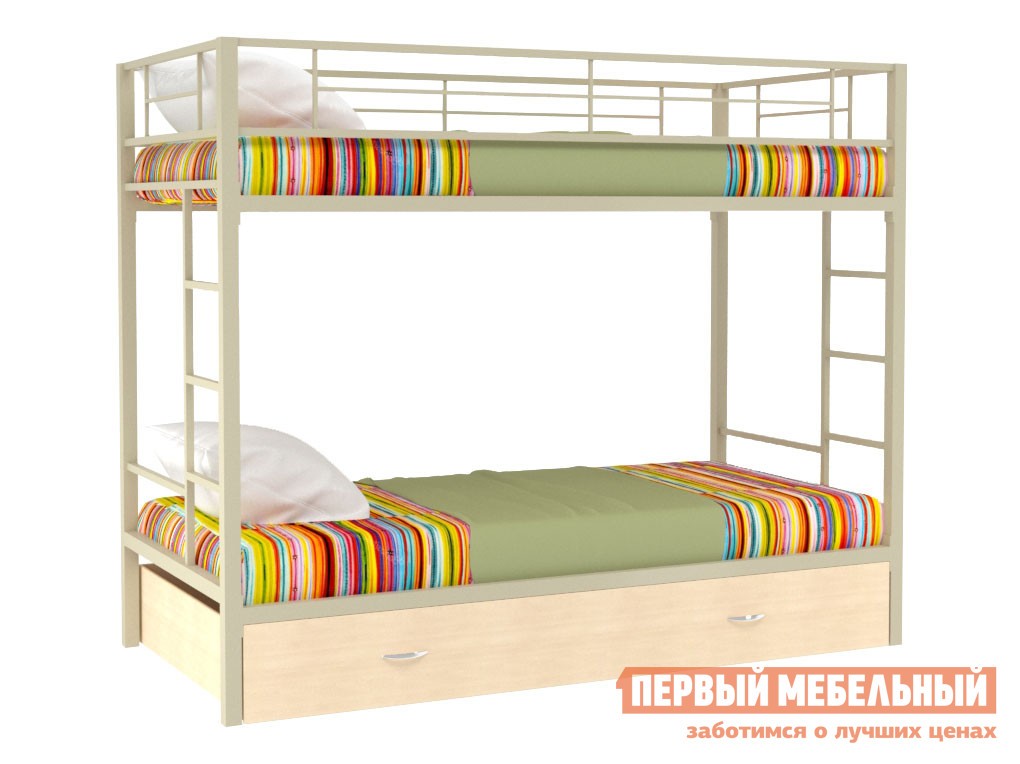 Двухъярусная кровать  Севилья Бежевый / Молочный дуб, С ящиком