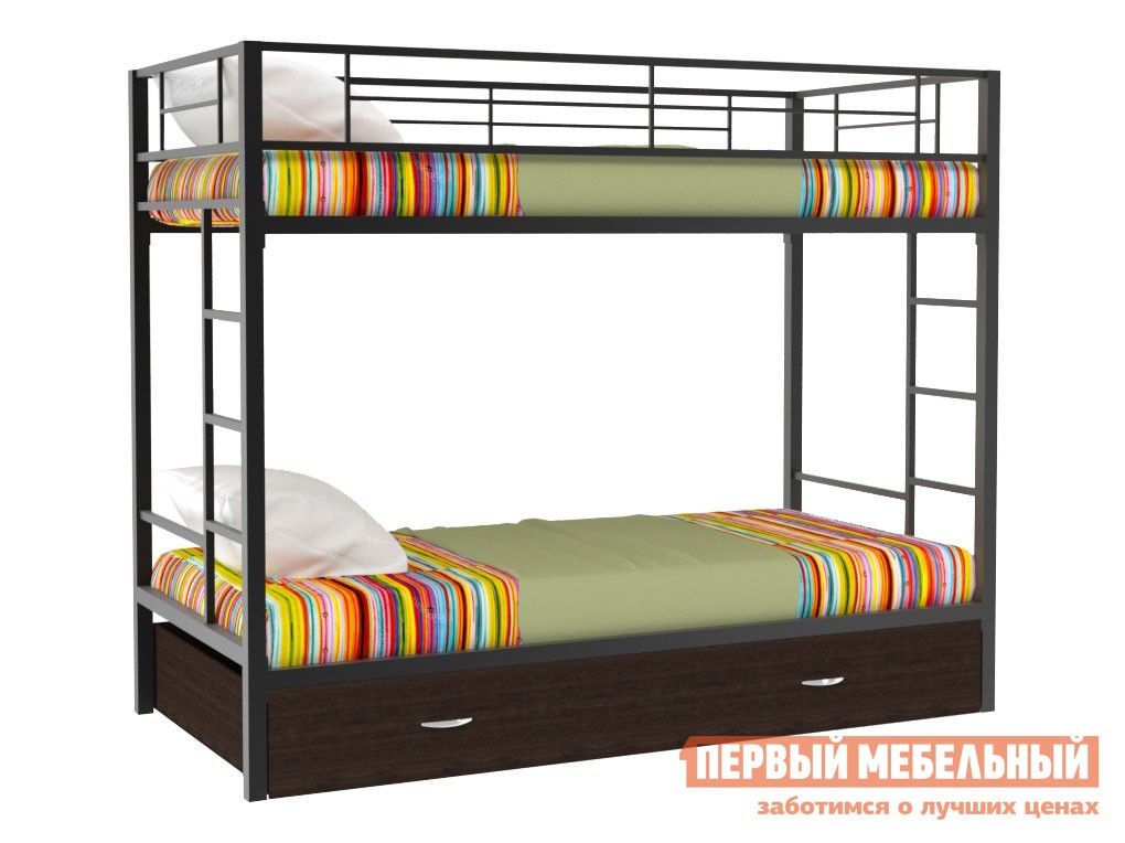 Двухъярусная кровать  Севилья Черный / Венге, С ящиком