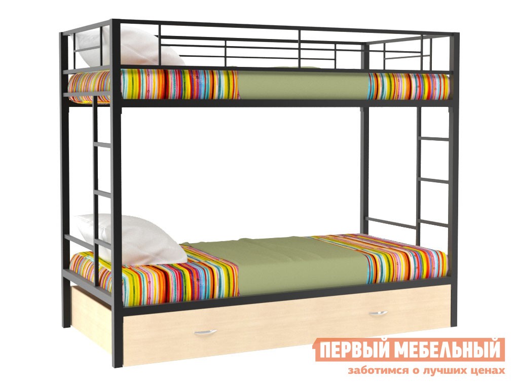 Двухъярусная кровать  Севилья Черный / Молочный дуб, С ящиком