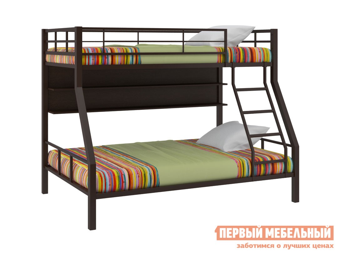 Двухъярусная кровать  Гранада-1 с полкой Коричневый / Венге
